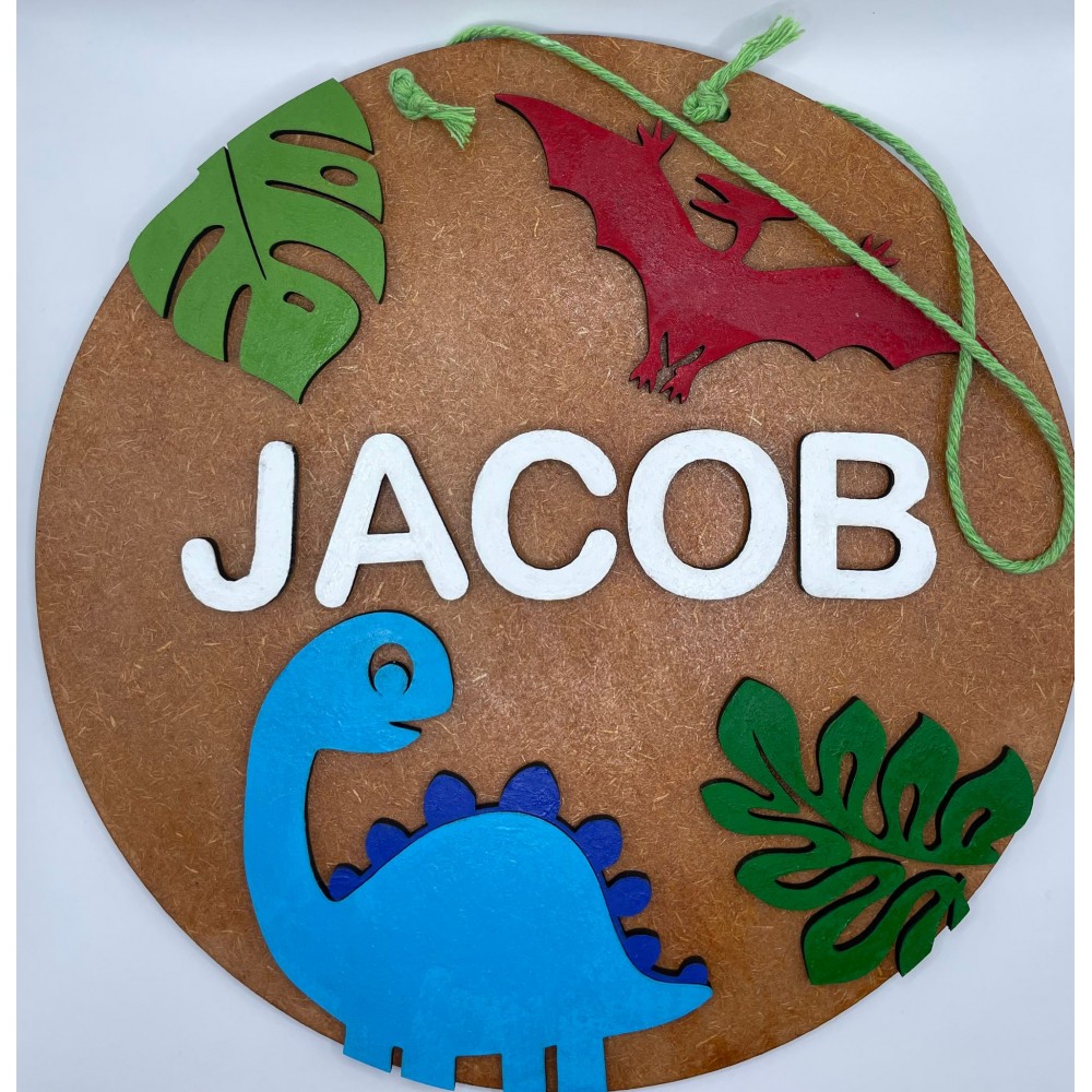 Personalised Dino Painted Wooden Door Plaque